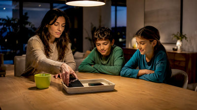 Family beginning a device-free evening routine
