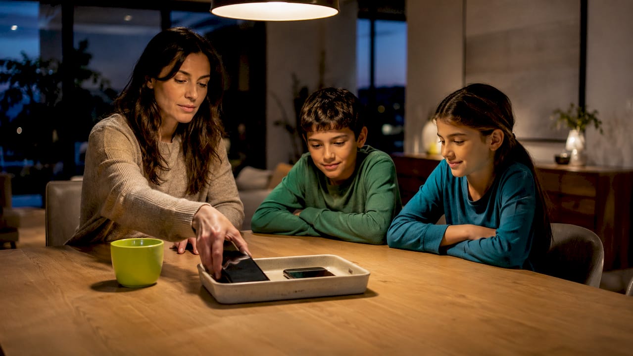 Family beginning a device-free evening routine