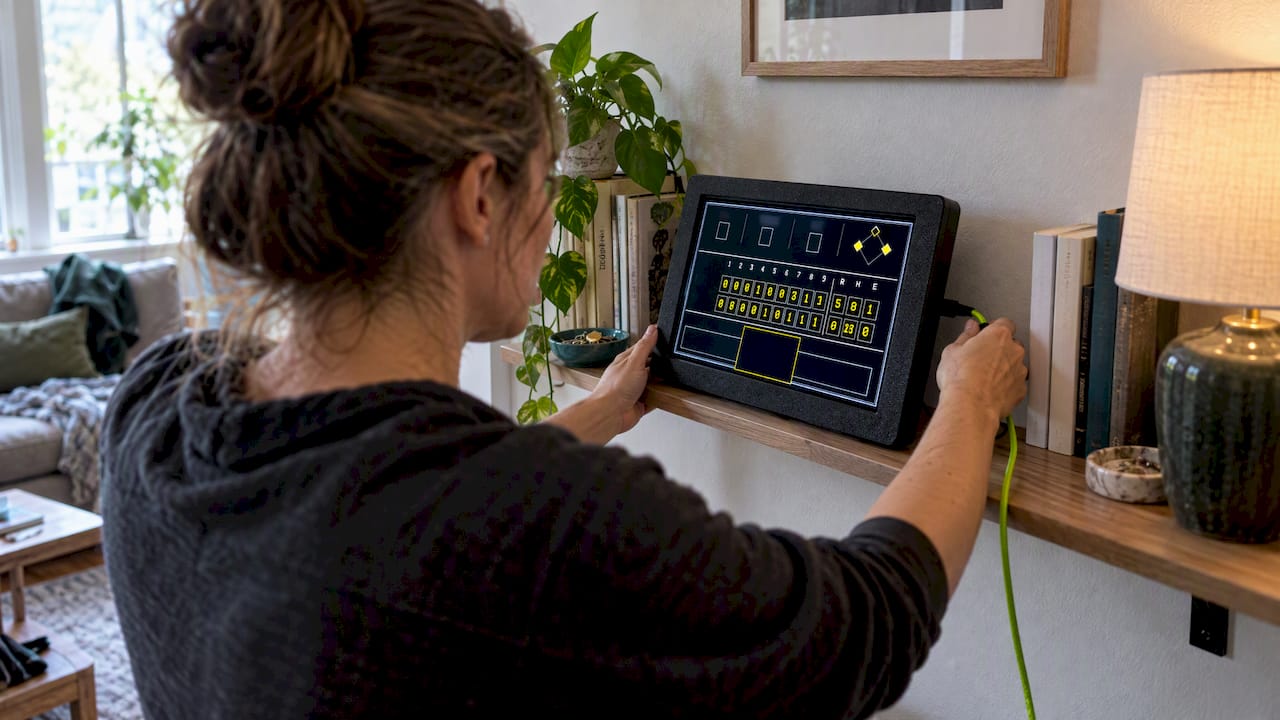 Parent setting up LiveWire Board in apartment